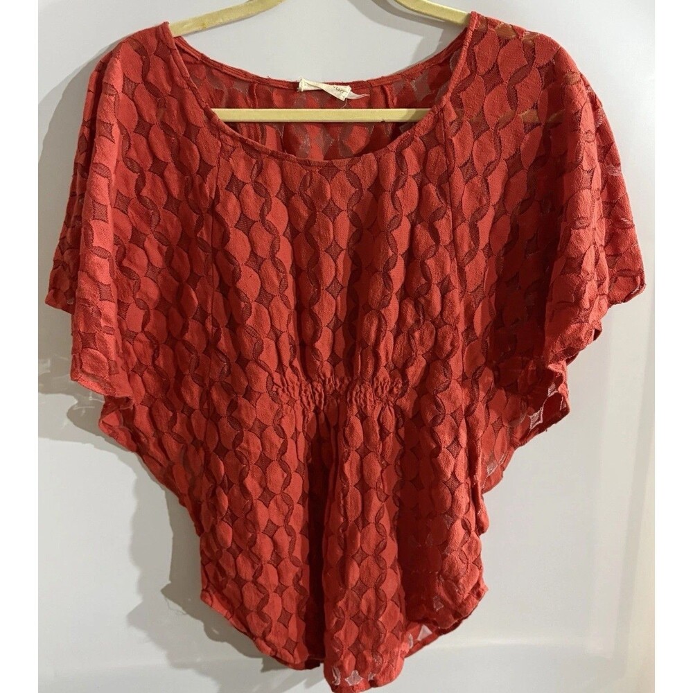 Anthropologie the Addison story Women’s Blouse S Red Geometric Lace Sheer